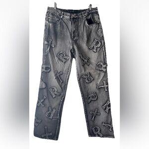 Racer Worldwide Applique Logo Cross Jeans Acid Wash Punk Y2K Size 34